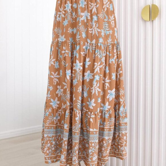 Women's 2025 Summer Bohemian Floral Printed Elastic Waist A Line Maxi Skirt with - Picture 6 of 6
